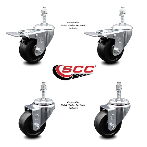 Service Caster 3 Inch Soft Rubber Wheel Swivel 10mm Stem Caster Total Lock Brake SCC, 2PK SCC-TSTTL20S314-SRS-M1015-2-S-2 - main